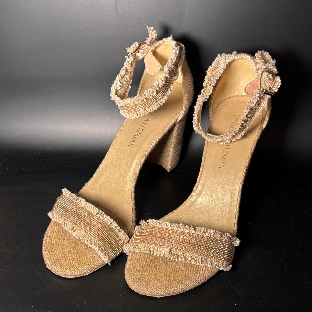 Stuart Weitzman Beige Fringe Heeled Sandals